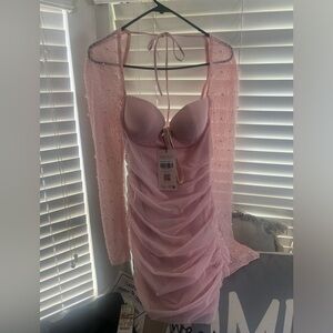 Oh polly ST. GERMAIN
Embellished Long Sleeve Mini Dress in Blush